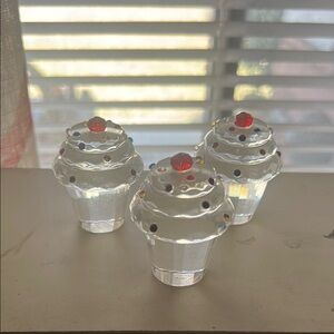 Crystal Cupcake Figurines with Red Accents